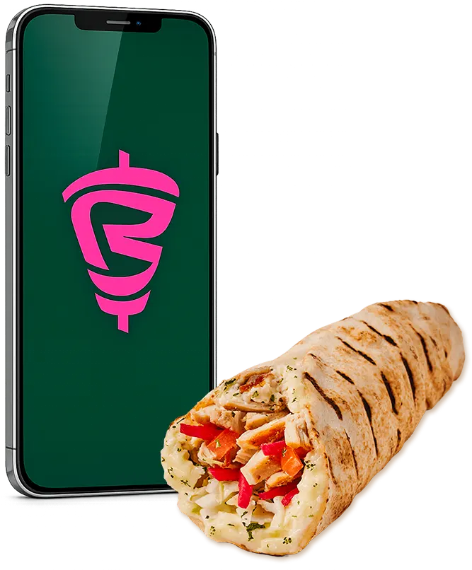 Rewards app on phne with Pita Wrap