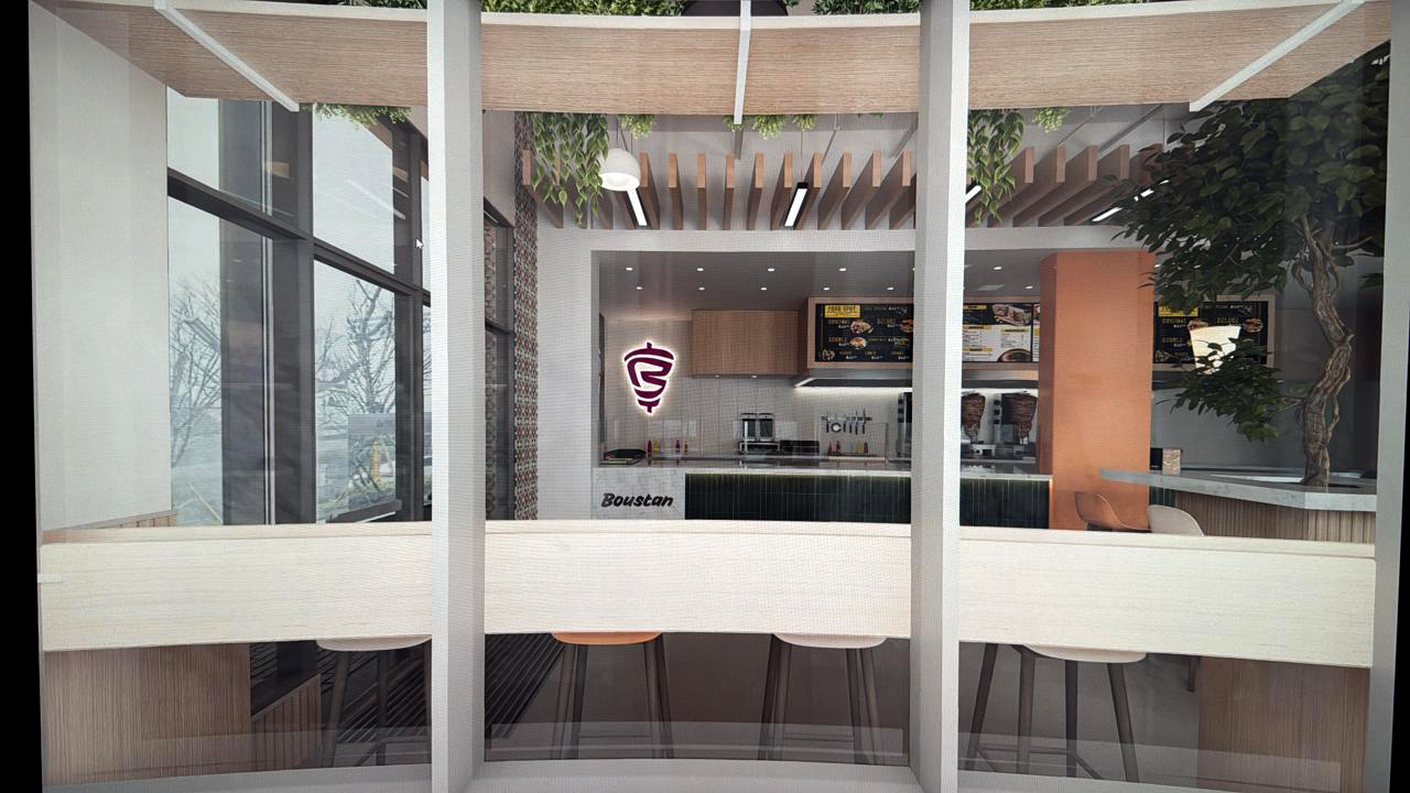 Interior view of a Boustan Location from outside via external windows