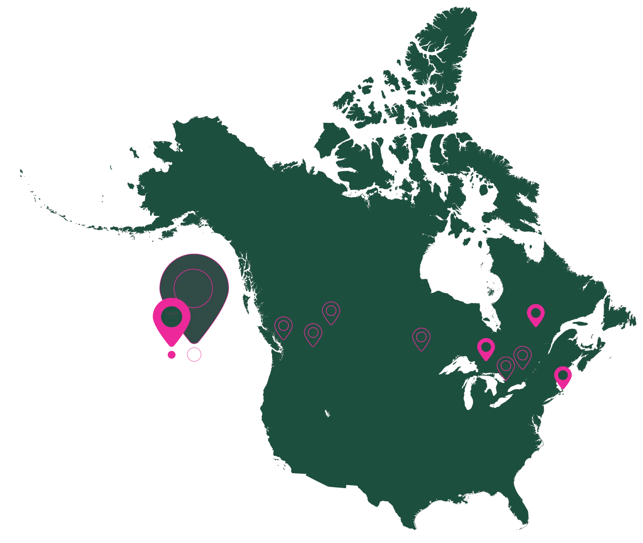 North America map with Boustan locations