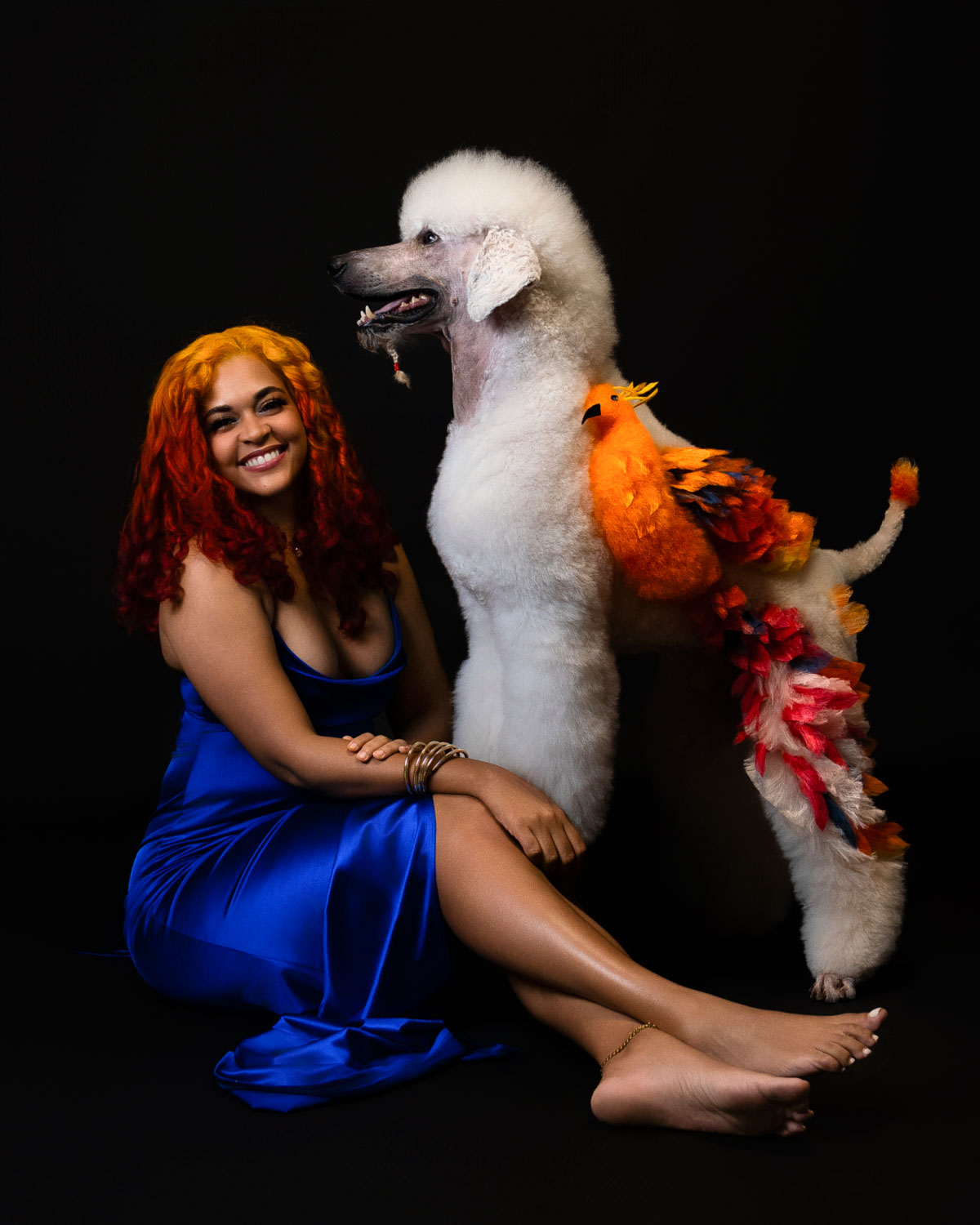 yamirka and her dog designed as fenix, posing