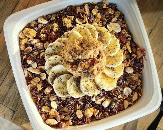 Choconut Brazilian Acai Bowl, Fresh Made, With Acai Berry, Banana, Peanut-Butter, Chia Seeds, Cocoa Nibs, and Granola