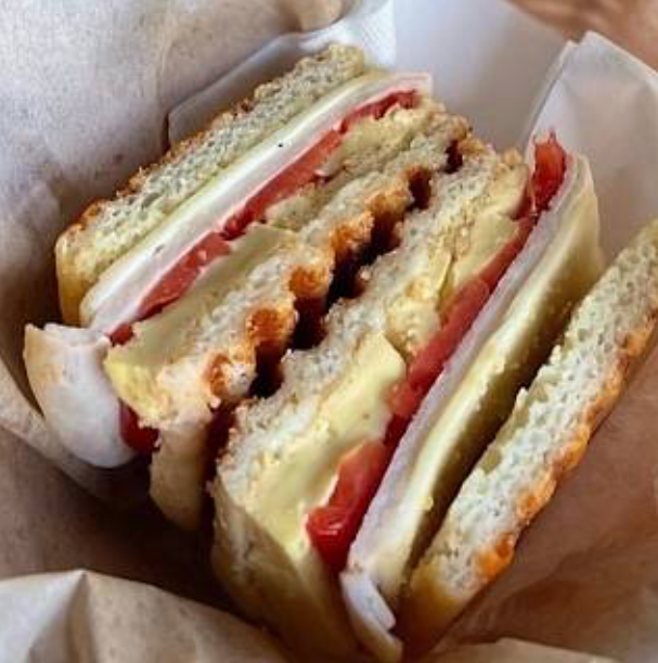 Egg Classic Gluten Free Sandwich – Organic Eggs Turkey Swiss Cheese Tomato Olive Oil | Living Green Cafe Fort Lauderdale
