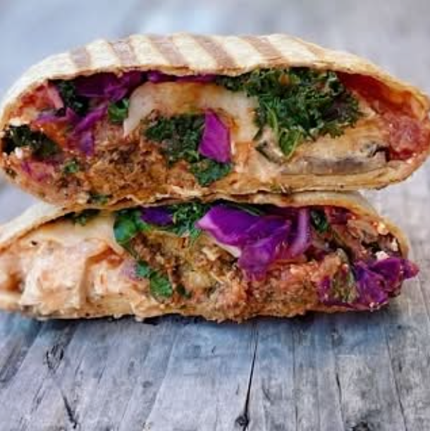 The Beast Wrap – Grass-Fed Meatballs Marinara Swiss Cheese Kale Mushrooms | Living Green Cafe Fort Lauderdale
