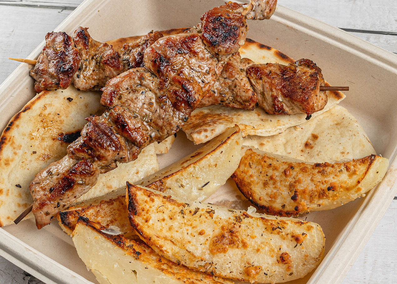Pork Kebab with Pita and Potatoes