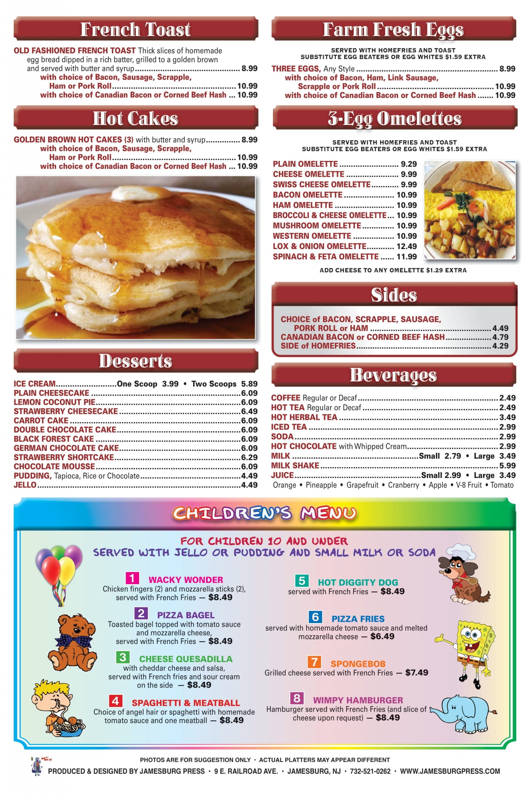 Springfield & Cinnaminson Full Menu | Pandora Diner, New Jersey Diners