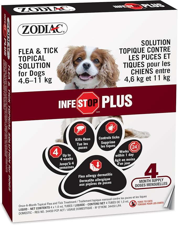 Zodiac Infestop Plus Flea & Tick Topical Solution for Dogs Between 4.6-11kg Image 0