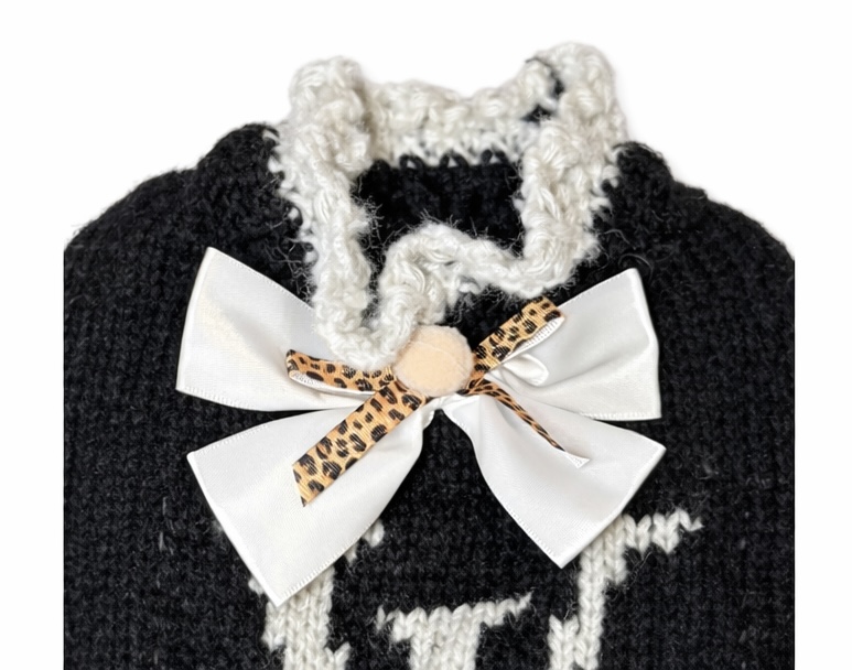 Luxury Knit "LV-Style" Pet Sweater with Bow Collar Image 0