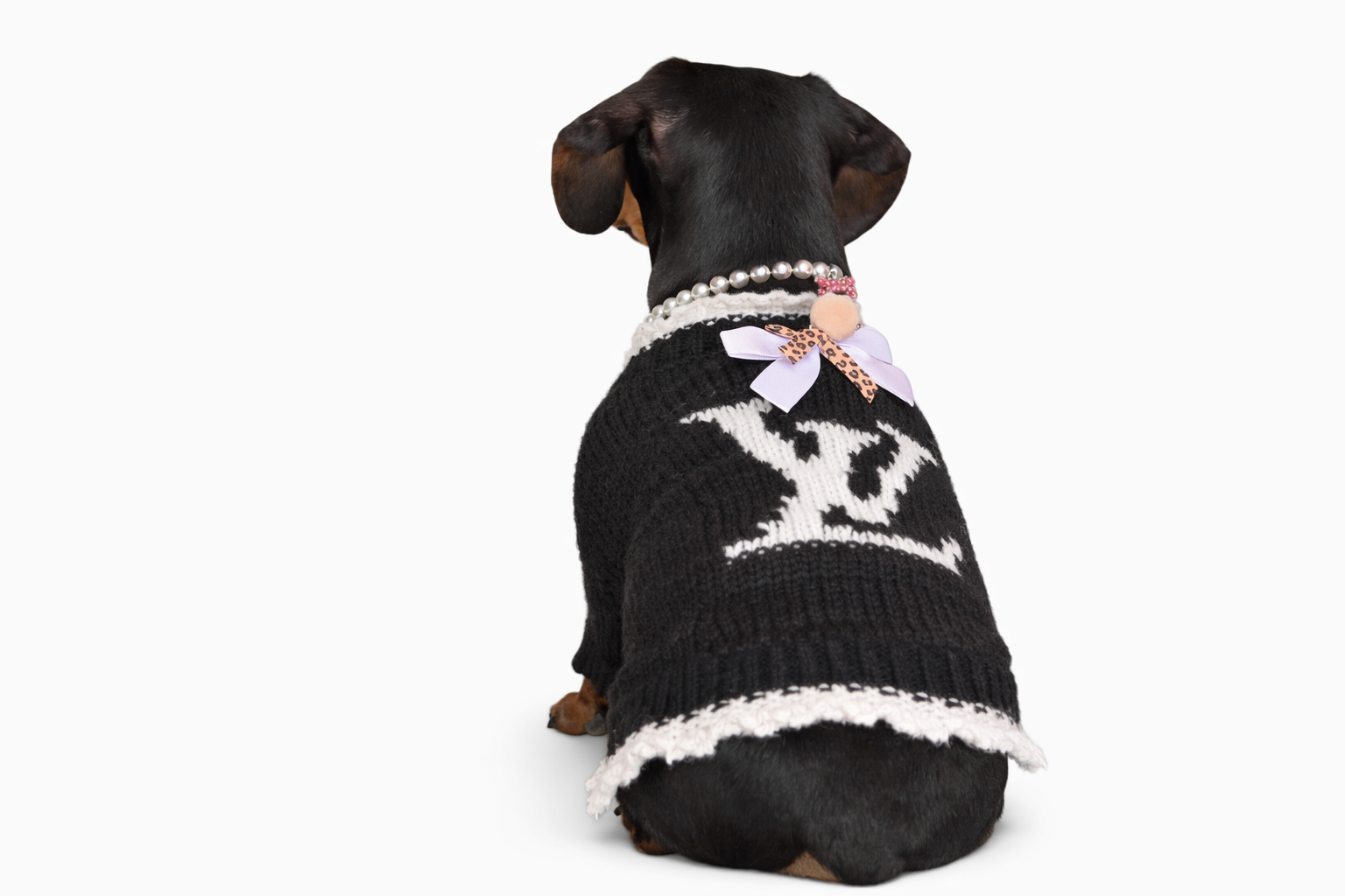 Luxury Knit "LV-Style" Pet Sweater with Bow Collar Image 1