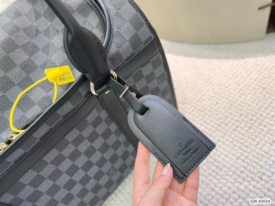 Louise Grey Leather Carrier Checkered Image 1