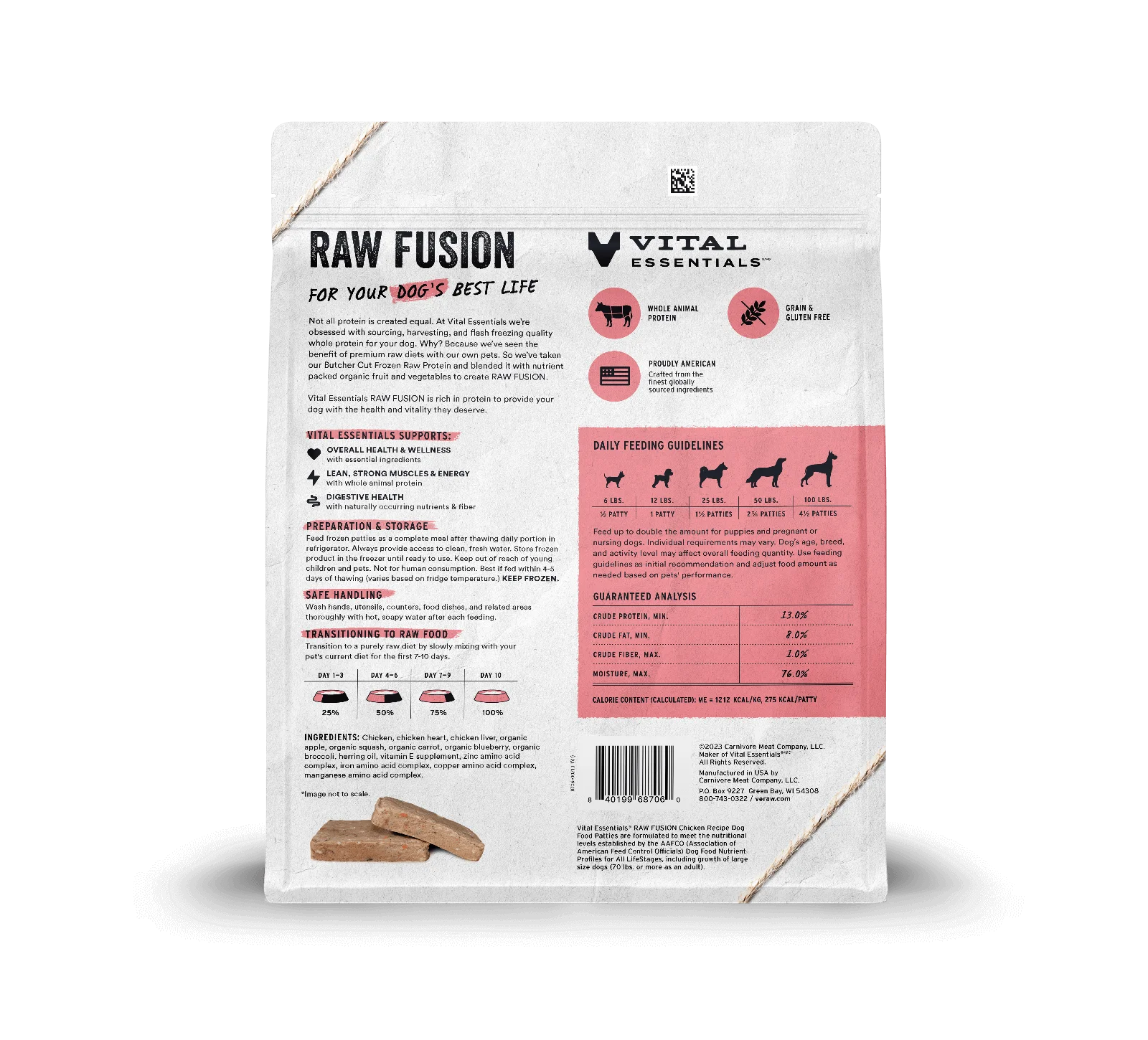 RAW FUSION Frozen Raw Chicken Recipe Dog Food Patties Image 1