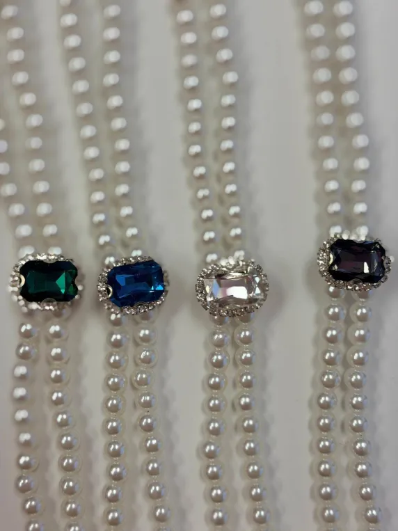 Elegant Double-Strand Pearl Pet Bracelet with Gemstone Charm Image 1