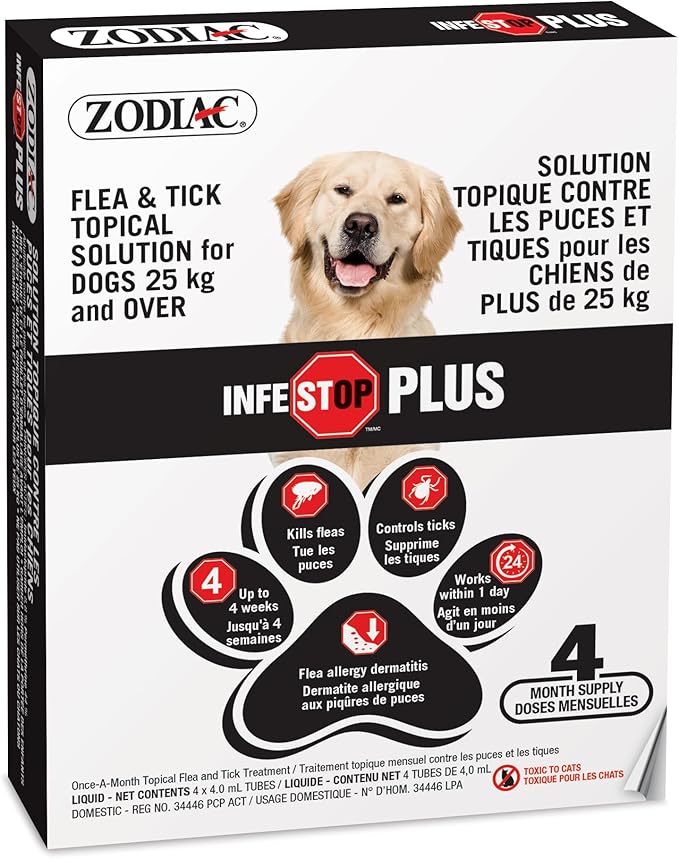 Zodiac Infestop PLUS for Dogs 25KG and Over - 4 Tubes Image 0