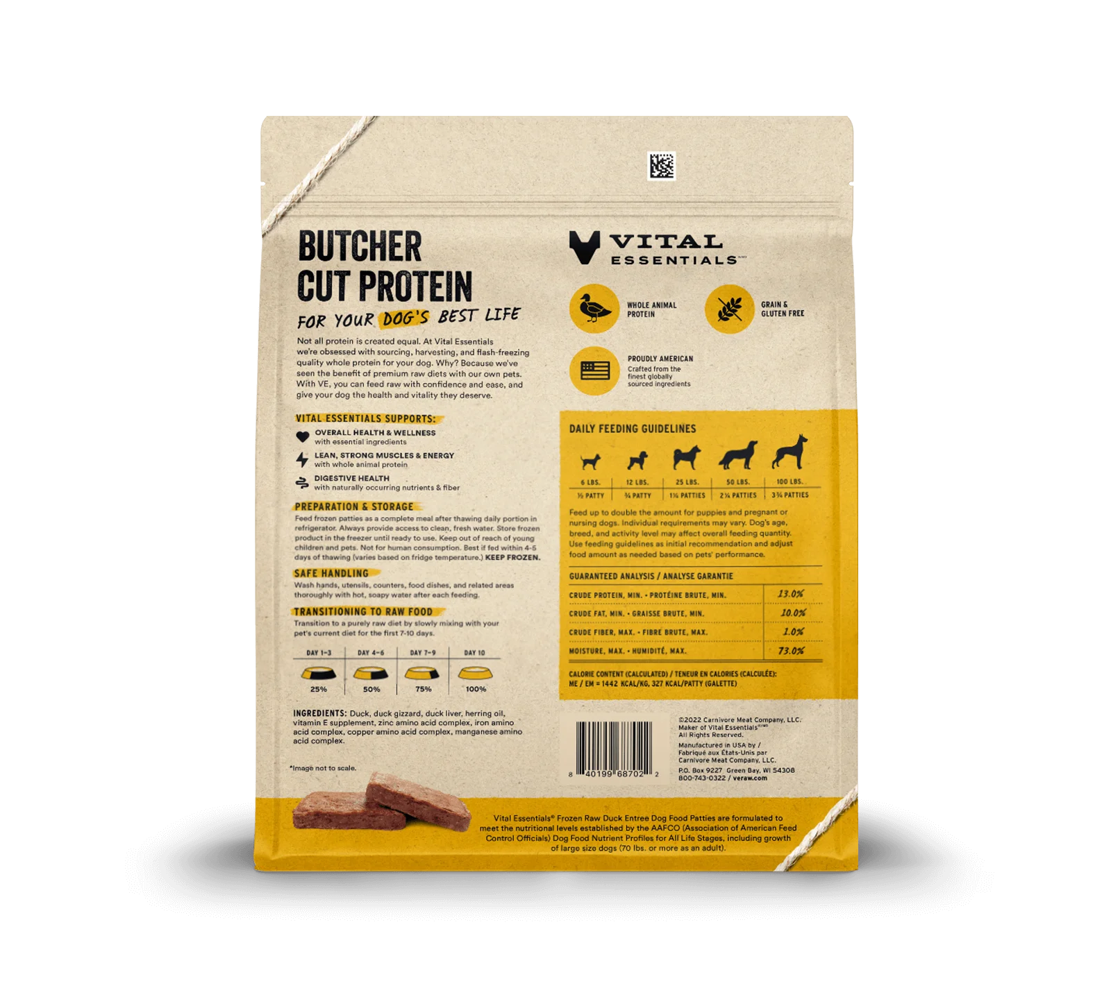 Frozen Raw Duck Entree Dog Food Patties Image 1