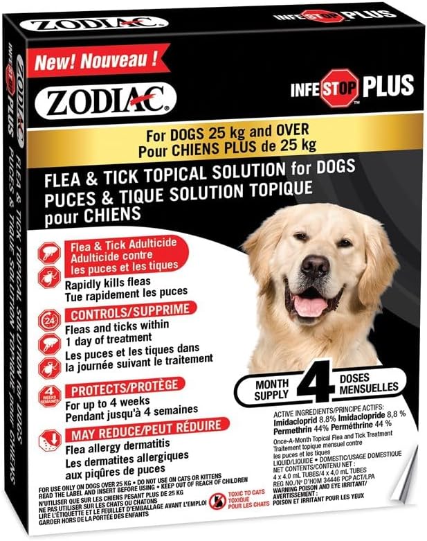 Zodiac Infestop PLUS for Dogs 25KG and Over - 4 Tubes Image 1