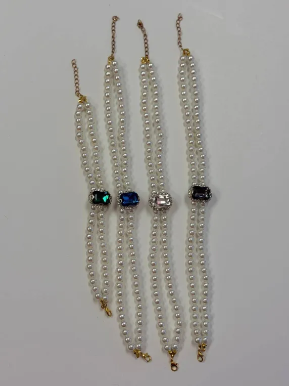 Image for Elegant Double-Strand Pearl Pet Bracelet with Gemstone Charm