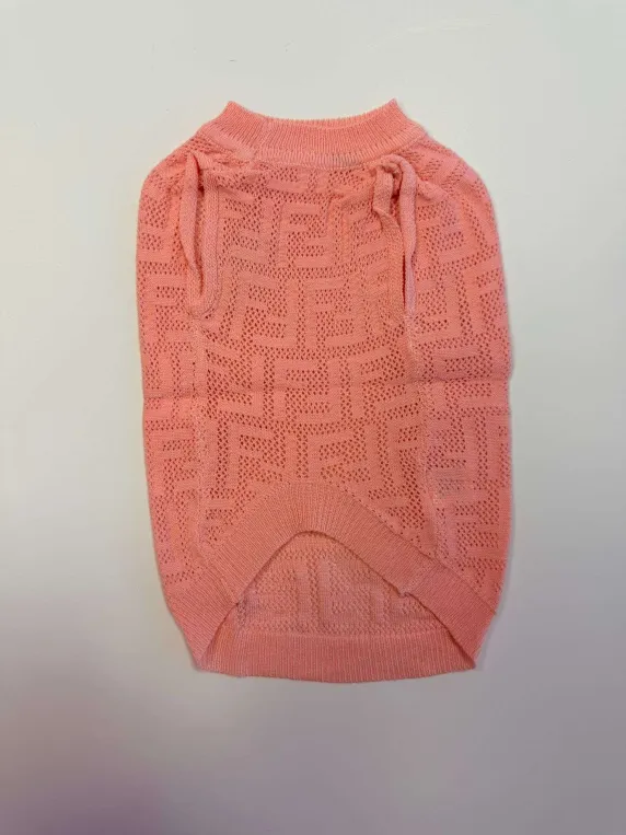 Pink Knit Pet Tee with Summer Drink Patch Image 1