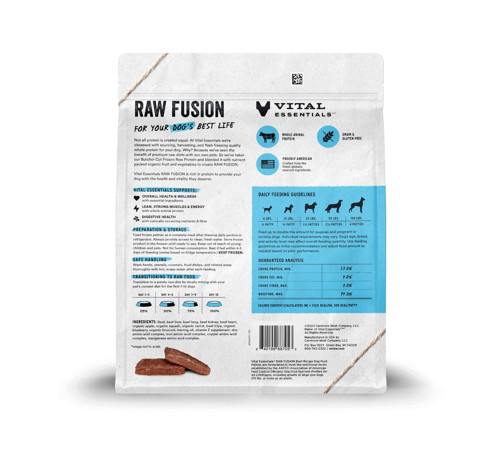 RAW FUSION Frozen Raw Beef Recipe Dog Food Patties Image 1