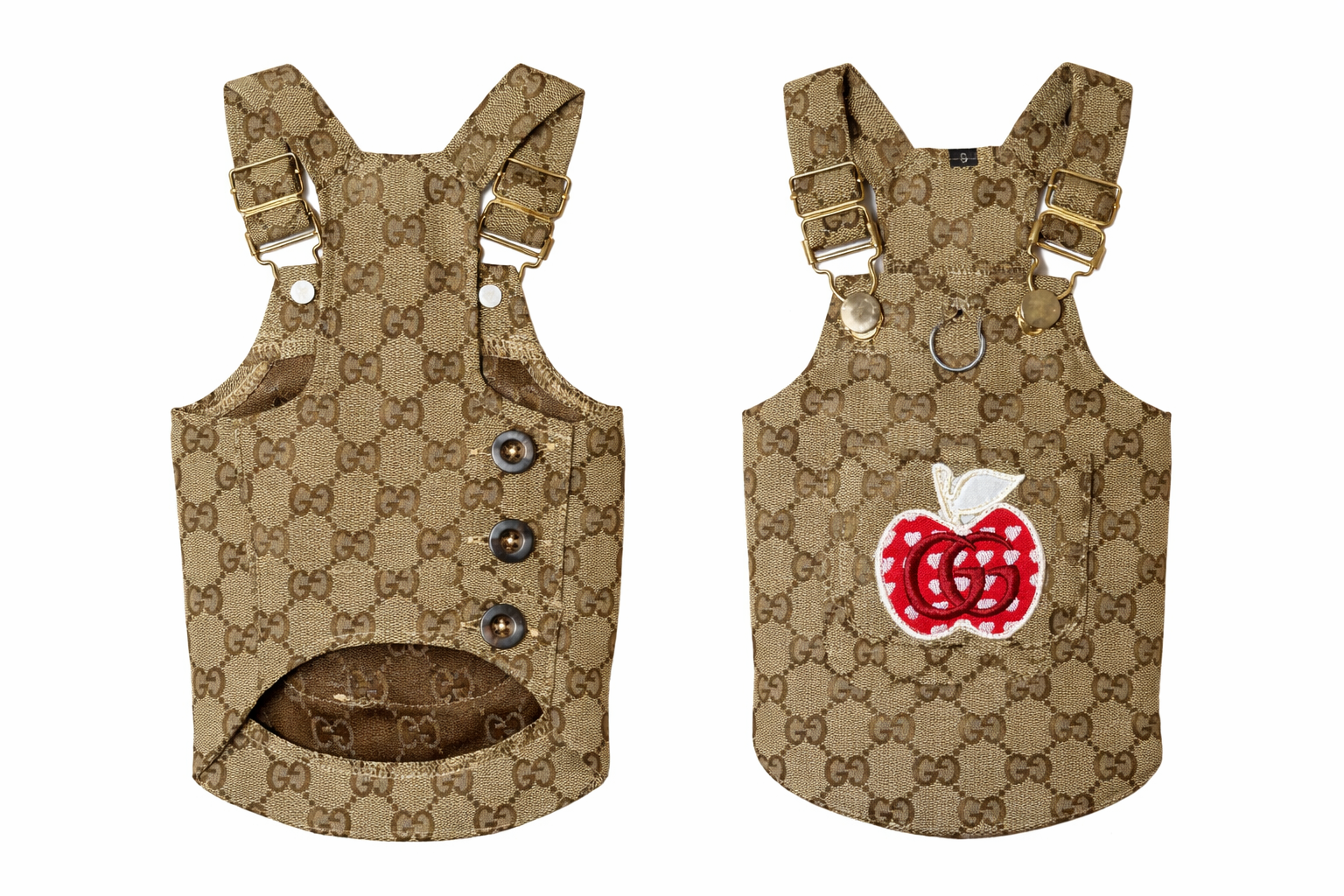 Luxury Monogram Pet Harness with Apple Patch (Gucci‑Inspired) Image