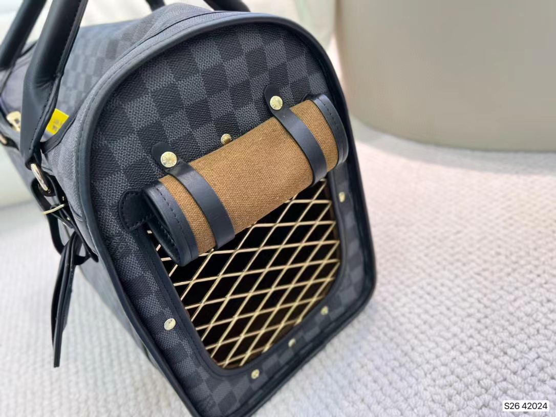 Louise Grey Leather Carrier Checkered Image 2