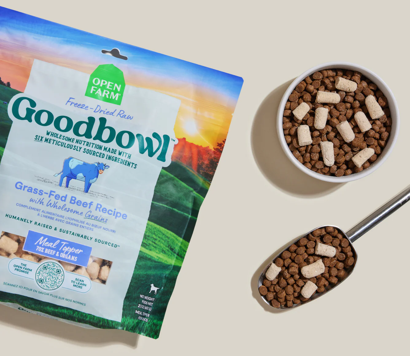 Goodbowl Grass-Fed Beef Recipe with Wholesome Grains Freeze-Dried Raw Dog Feed Image 1