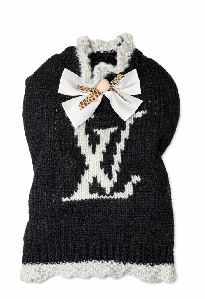 Luxury Knit "LV-Style" Pet Sweater with Bow Collar Image 2