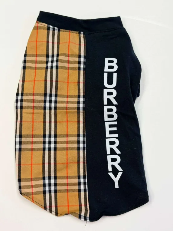 Image for Luxury Plaid Split-Design Pet Tee (Burberry-Inspired, Black Edition)