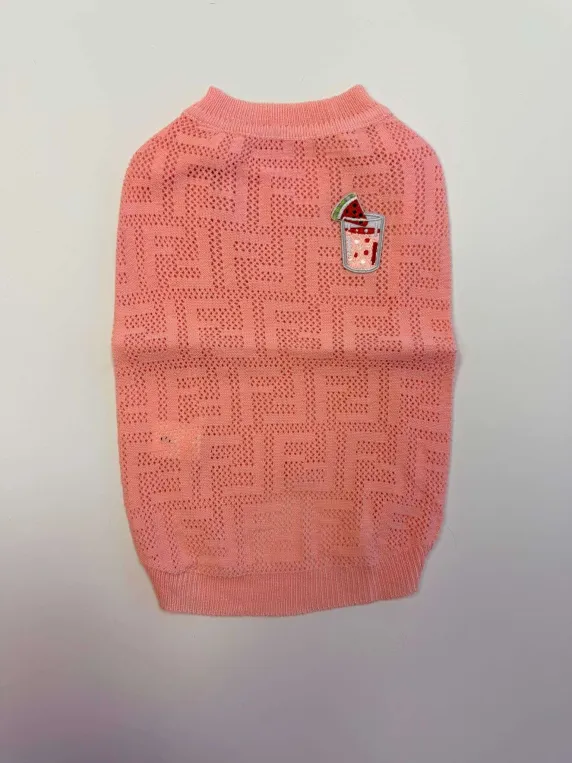 Image for Pink Knit Pet Tee with Summer Drink Patch