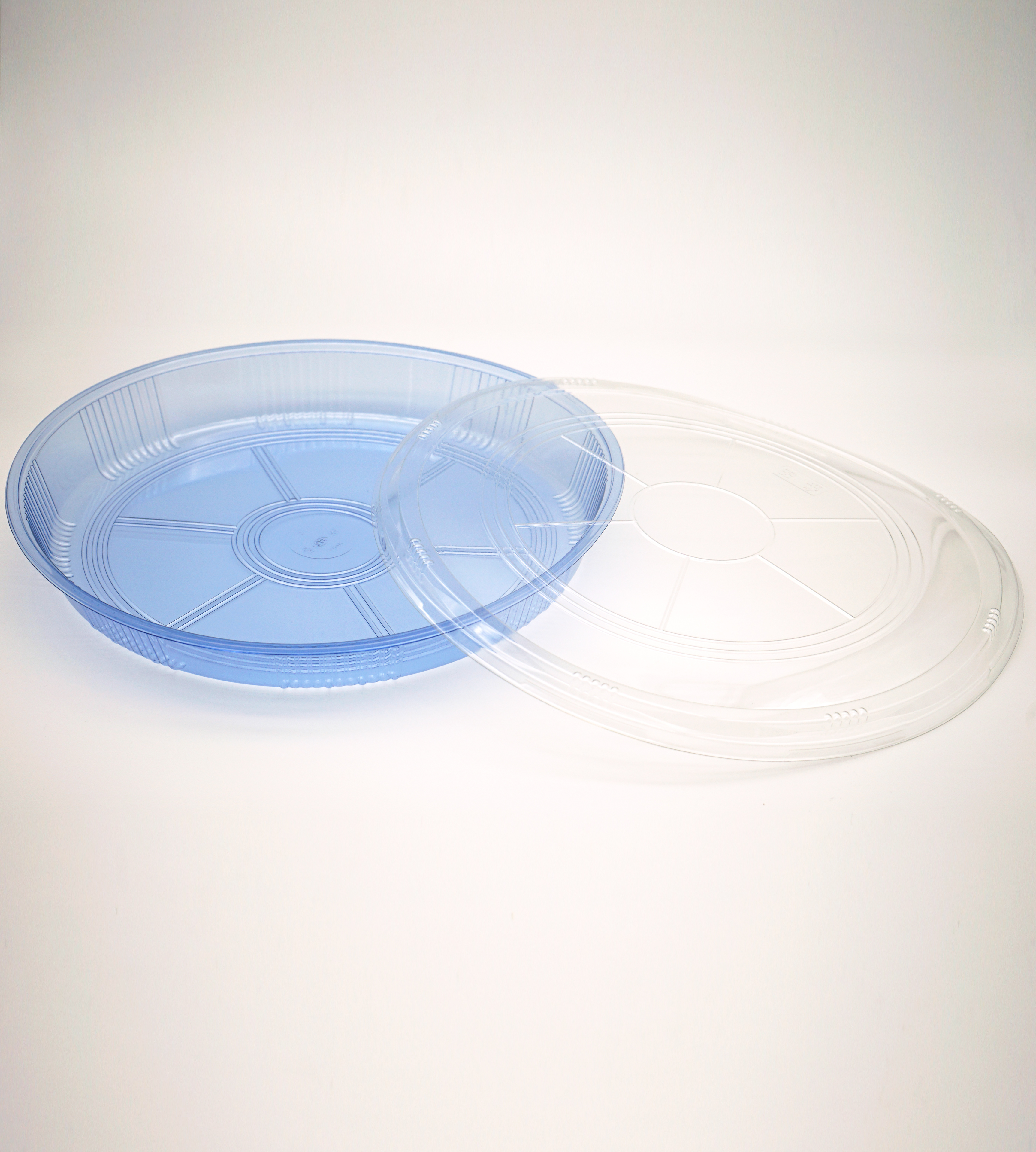 Blue PET Round Sushi Party Tray with Lid Image 1